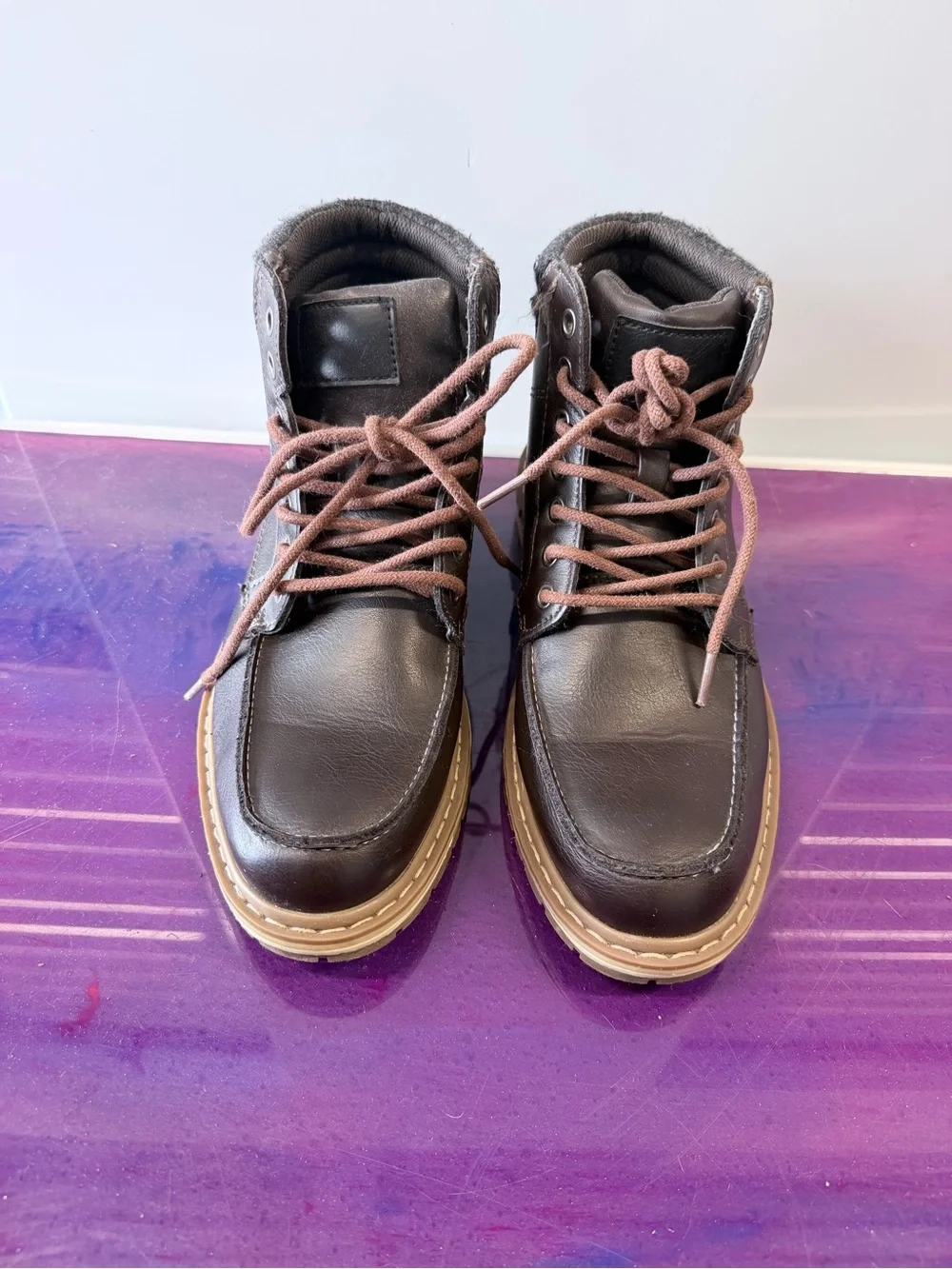 Sonoma Brown Leather Lace-Up Ankle Boots with Tan Sole